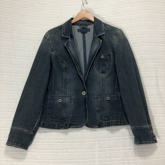 Bandolinoblu Women's‎ Jean Jacket Flare Collar Size Large - Picture 2 of 4